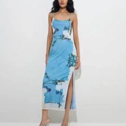 Nuon by Westside Blue Botanical Printed Mesh Bodycon Dress-image-15