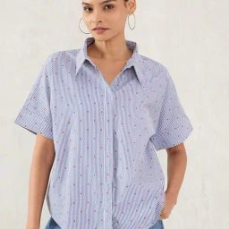 FEMMELLA Navy Blue Relaxed Fit Striped Casual Shirt-image-76