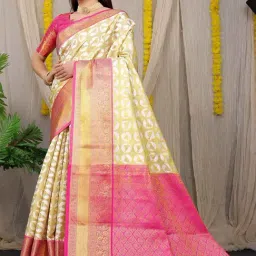 SHUBHKALA Golden Silk Woven Saree With Unstitched Blouse-picture-44