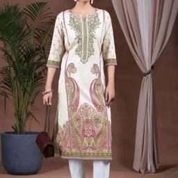 Libas Beige Printed Straight Kurta-image-5