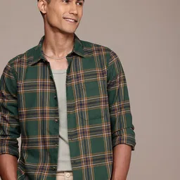 WROGN Men Tartan Checked Casual Shirt-image-9