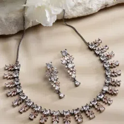 Zeneme Rose Gold Plated AD Studded Jewellery Set-image-31