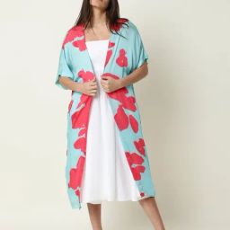 RAREISM Navy Cotton Printed Three-Quarter Sleeves Shrug-25