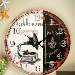 eazy wagon Retro White & Black Printed Round Shaped Wall Clock-image-30