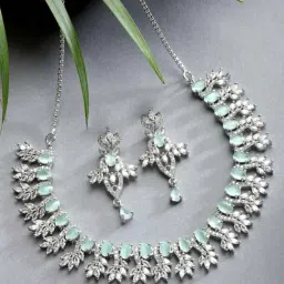 Zeneme Rhodium Plated AD Studded Jewellery Set-image-53