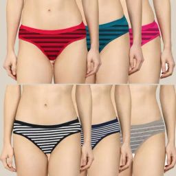 AROUSY Red & Pink Striped Hipster Panties - Pack Of 6-image-15