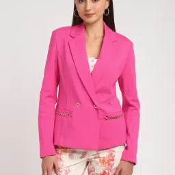 Guess Pink Solid Full Sleeves Blazer-image-21