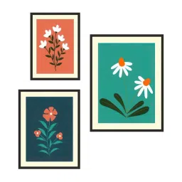 999Store Multicolor Canvas Abstract Flower Illustrations Botanical Wall Art - Set of 3 image 2