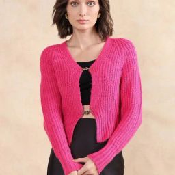 RAREISM Pink Acrylic Solid Long Sleeves Cardigan-16