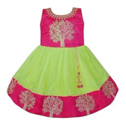 Wish Karo Girls Green Embroidered Party Dress-image-94