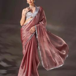 Tikhi Imli Pink Solid Saree with Unstitched Blouse-image-28