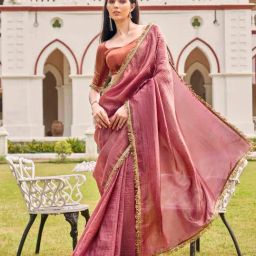Tikhi Imli Pink Solid Saree with Unstitched Blouse-image-34