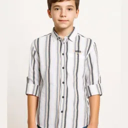 Cavio Boys Peach Striped Cotton Comfort Fit Shirt-image-85