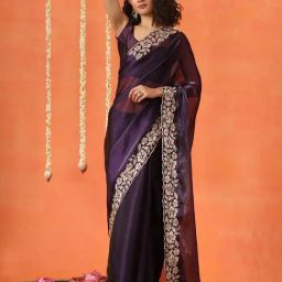 Tikhi Imli Purple Solid Saree with Unstitched Blouse-picture-17