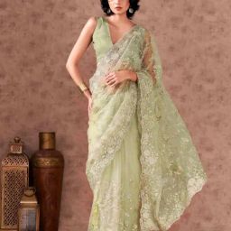Tikhi Imli Green Embroidered Saree with Unstitched Blouse-image-52