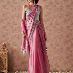 Tikhi Imli Pink Solid Saree with Unstitched Blouse-image-38