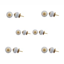 Indianshelf 6-Pcs Grey & Beige Printed Ceramic Knobs-11