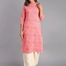 KIZI Geometric Printed Mandarin Collar Pure Cotton Straight Kurta With Palazzos-picture-23