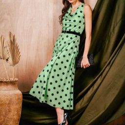Mish Green Crepe Relaxed Fit Printed Casual Dress-image-38
