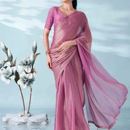 Tikhi Imli Pink Solid Saree with Unstitched Blouse-image-33