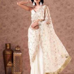 Tikhi Imli Off White Embroidered Saree with Unstitched Blouse-picture-44
