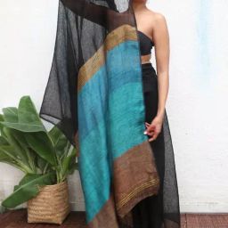 Chidiyaa Black Kaali Mahamaya Handwoven Linen Saree-image-50