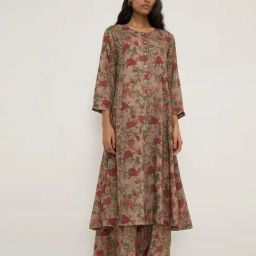 Zuba by Westside Dark Brown Floral Printed A-Line Kurta-27