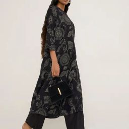 Zuba by Westside Black Foliage Printed A-Line Kurta-image-66