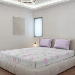 Monte Carlo Stanley Lavender Polyester Printed 130 GSM King Fitted Bedsheet with 2 x Pillow Covers-picture-6