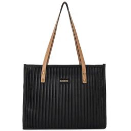 Fastrack Black Faux Leather Quilted Tote Handbag-image-98
