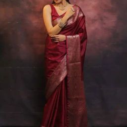 Anjaneya Sarees Maroon Banarasi Silk Woven Saree With Blouse-picture-22