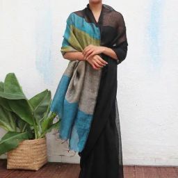 Chidiyaa Black Kaali Virupakshi Handwoven Linen Saree-image-39