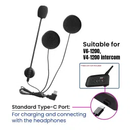 Amici Auto Headphone with Mic Over Ear 8 Ohm Impedance For V6 and V6 pro Bluetooth Intercom Only image 2