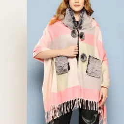 Aarika Pink Wool Woven Design Poncho-picture-31