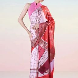 navyasa by liva Pink Printed Saree With Unstitched Blouse-image-19