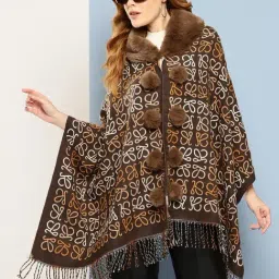 Aarika Brown Wool Woven Design Poncho-picture-46