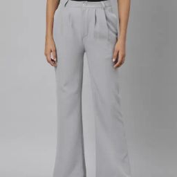 SHOWOFF Grey Flared Fit Mid Rise Trousers-picture-28