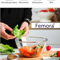 Femora Borosilicate Glass Microwave Safe All-Purpose Mixing Bowl,400 ML, 1050 ML, Set of 2 image 5