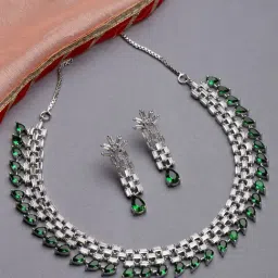 Zeneme Rhodium Plated AD Studded Brass Jewellery Set-image-88