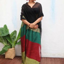 Chidiyaa Black Kaali Yogini Handwoven Linen Saree-image-23