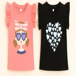 Zip Zap Zoop Girls Pink & Black Cotton T-Shirt - Pack of 2-picture-34