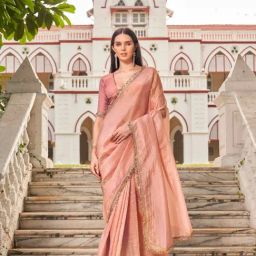 Tikhi Imli Peach Solid Saree with Unstitched Blouse-image-18