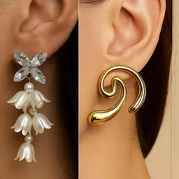 ISHTAARA Gold-Plated Artificial Stones and Beads Stainless Steel Earrings-picture-49