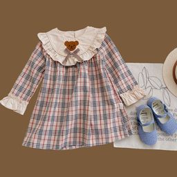LULU & SKY Girls Checked Cotton Bell Sleeve A-Line Dress-image-59
