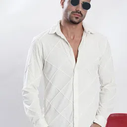 Bene Kleed Men Slim Fit Textured Spread Collar Casual Shirt-image-85