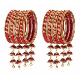 ZULKA Set Of 24 Artificial Stones Studded and Beaded Thread Latkan Bangles-24