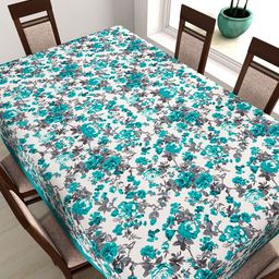 SWAYAM Teal Green Floral Print Rectangular 90" x 60" Cotton Table Cover-8
