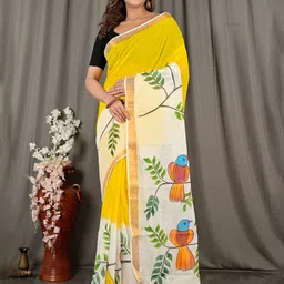 DipDiya Floral Zari Pure Cotton Taant Saree-image-72