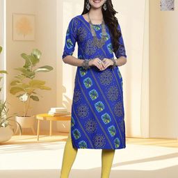 HERE&NOW Women Pack of 2 Ethnic Motifs Printed Daily Straight Kurtas-image-112