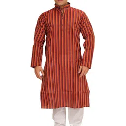 Exotic India Men Striped Regular Pure Cotton Kurta with Pyjamas-picture-19